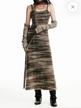 Fuzzy Knit Maxi Dress in Olive Multi